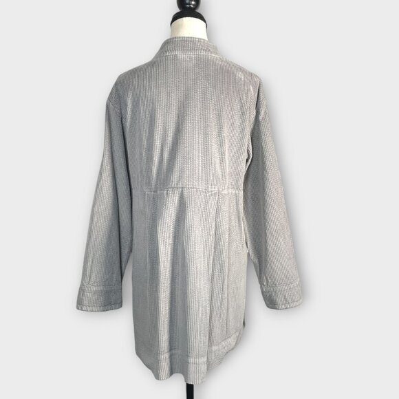 J Jill Corduroy Layering Jacket MEDIUM Oversized Gray Velvet Trim Lagenlook - Picture 4 of 12